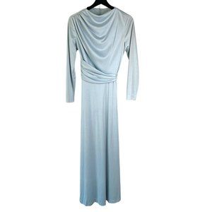 Vintage 60s Light Blue Drape Neck Long Sleeve Full Length Dress Small